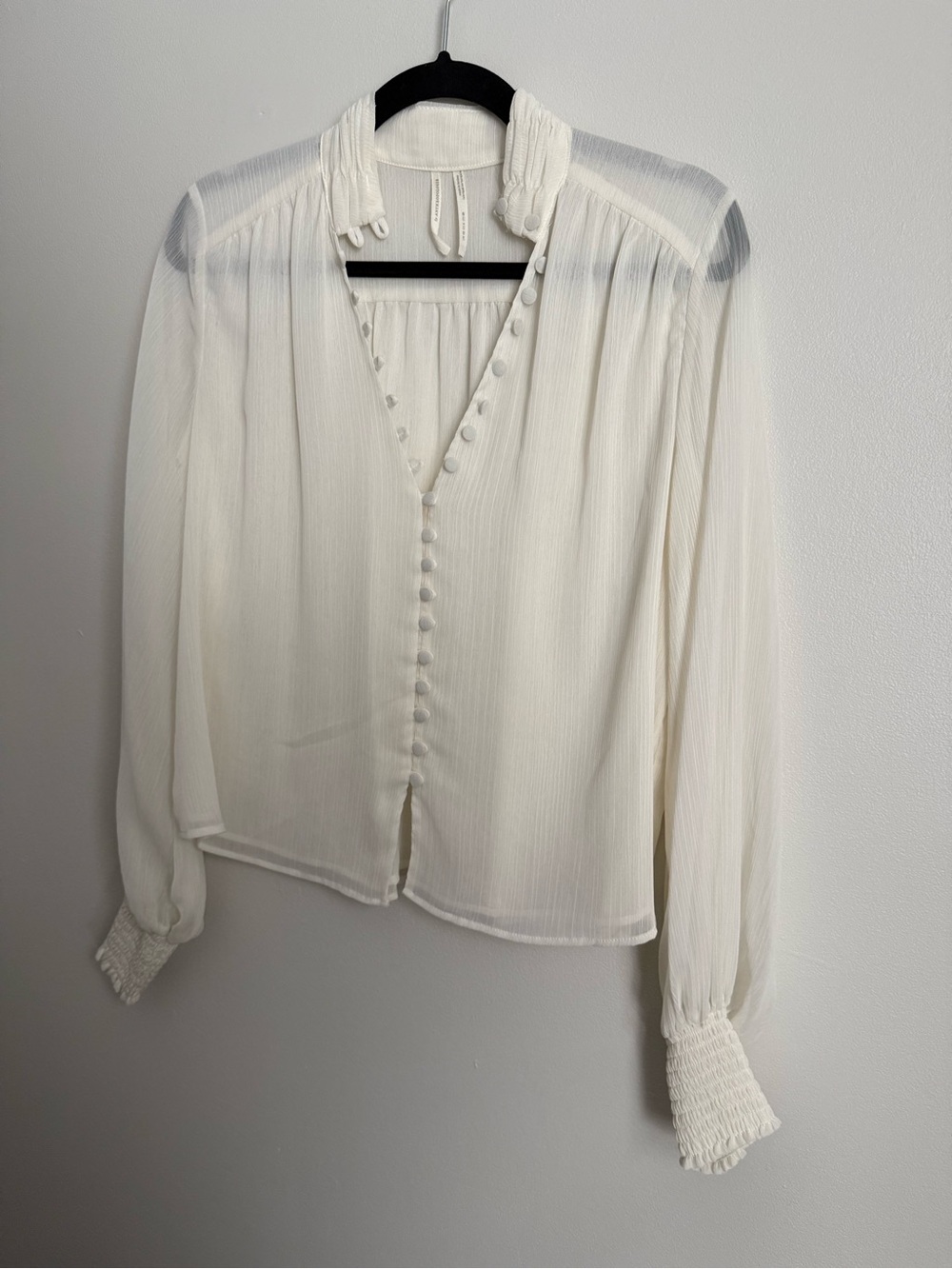 Anthropologie Ivory Button-Front Long-Sleeve Blouse